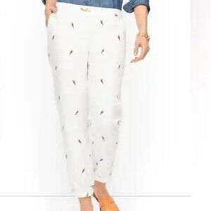 Talbots 8P White Embroidered Parrot Chino‎ Pants Women’s Relaxed Fit Crop Cotton